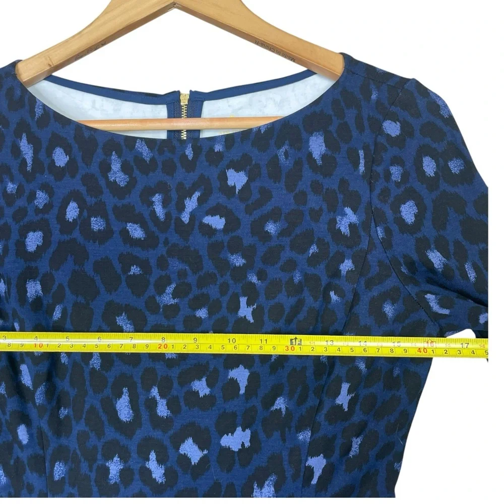 Kate Spade Dress A Line Broome Street Leopard Ponte Blue 3/4 Sleeve Sz 6 Pockets
